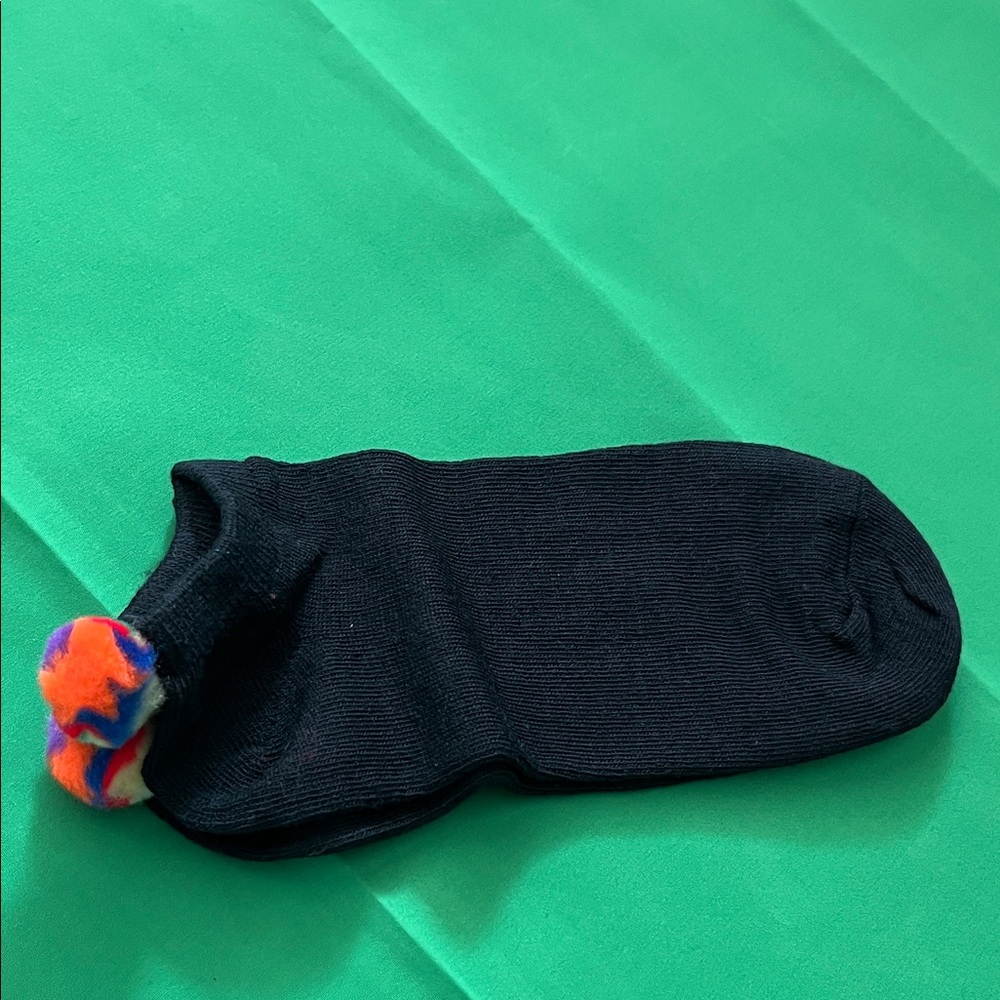Black Custom Ankle Socks with Rainbow Pom-Pom
